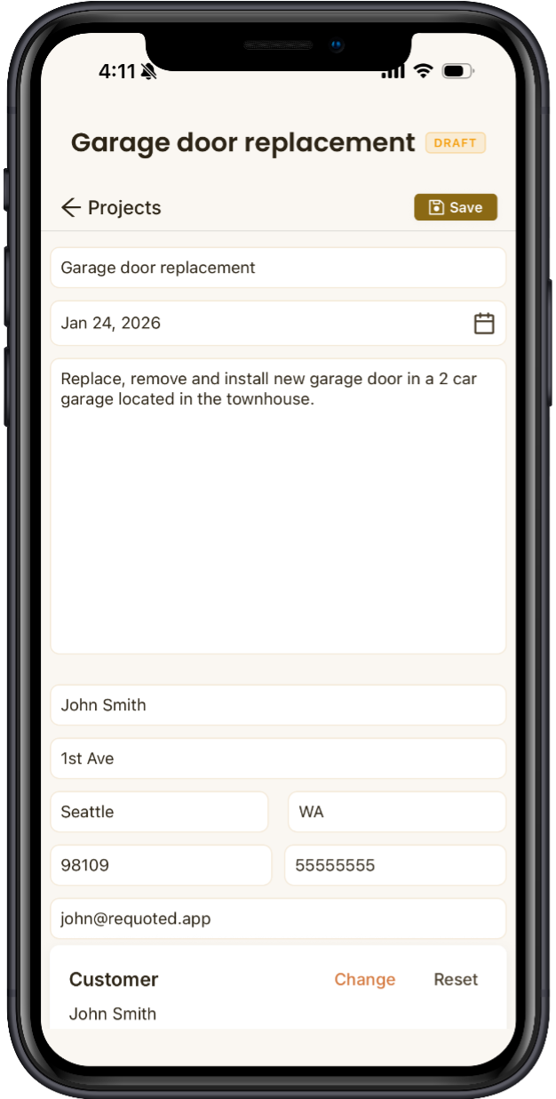 Project Input interface