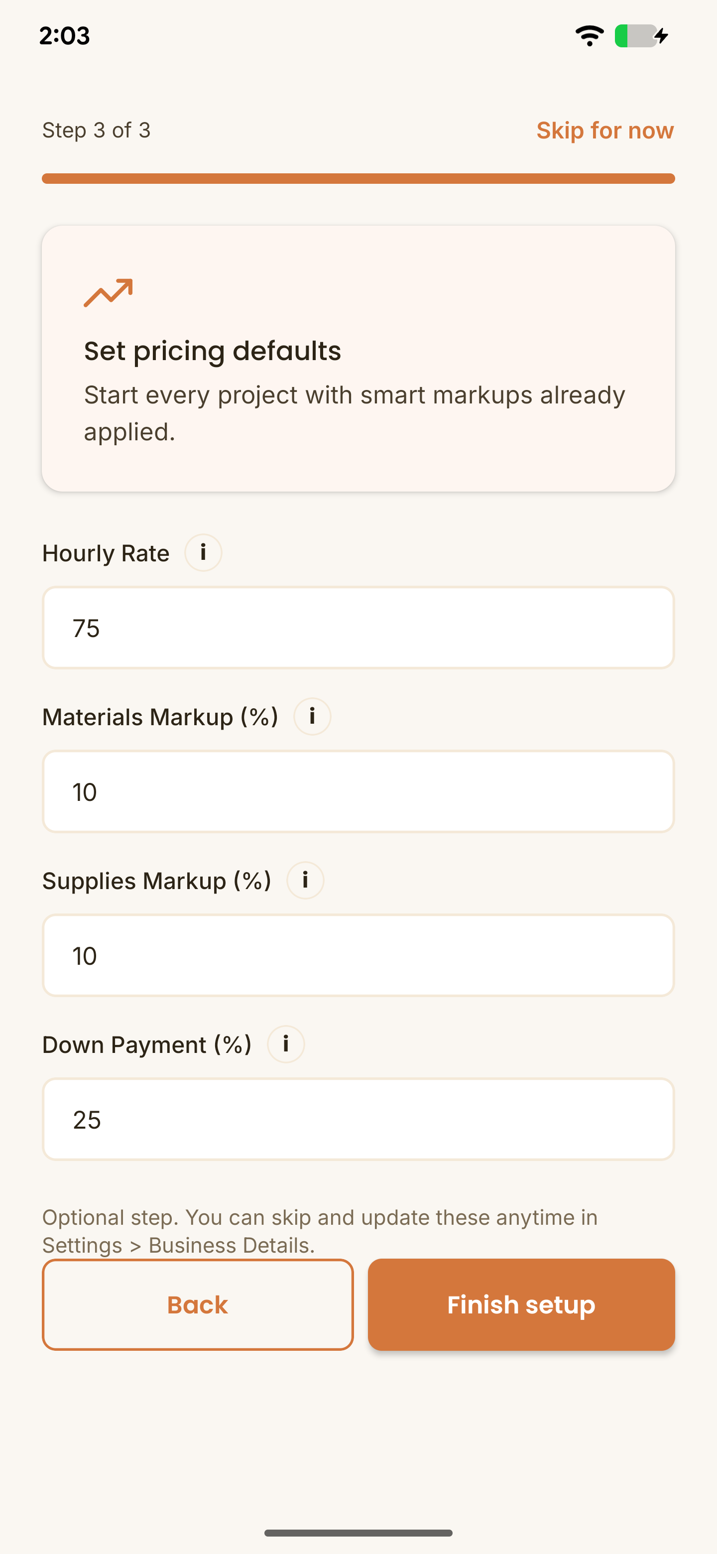 Step 3 of 3 - set your pricing markups